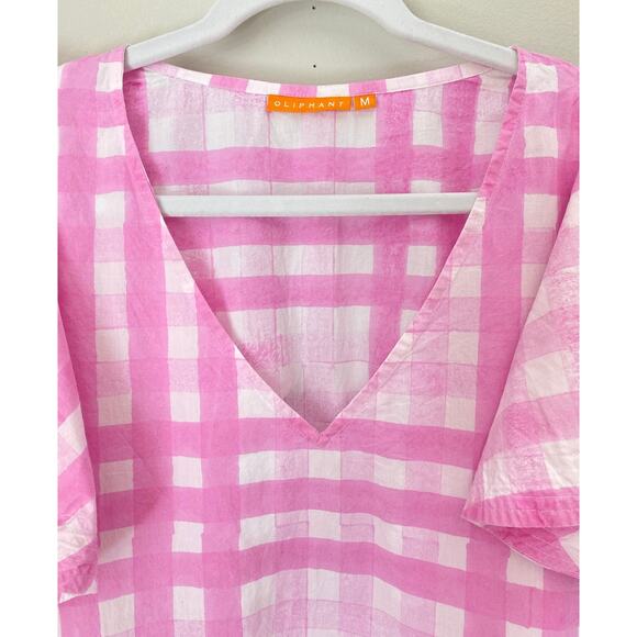 Oliphant Pink White Check Gingham Flutter Sleeve Mini Shift Dress Tuckernuck M - Picture 3 of 5
